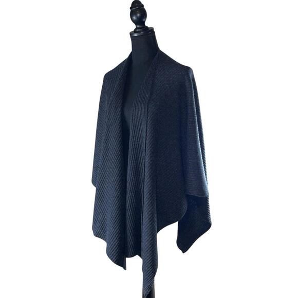 Garnett Hill Cashmere Ribbed Open Front Cardigan Cape Heather Tweed Gray NWOT